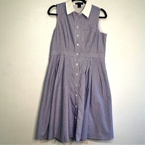 Jessica Howard oxford striped sleeveless dress w/white collar, Sz 12P. Preowned.
